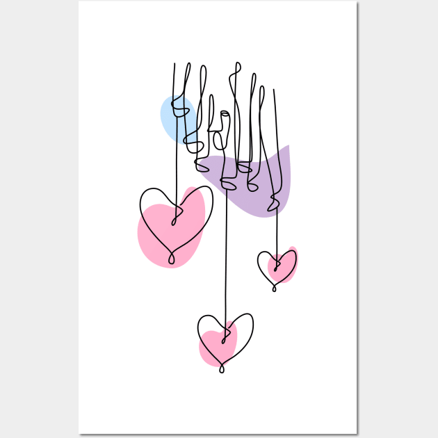 Heart Shaped Hand Draw One Continuous Line Valentines day Wall Art by Twiri